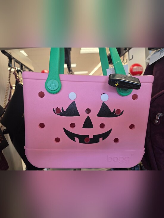 BOGG BAG Handbags - BOGG BAG Pink Tote with Green Handles - Halloween Jack-o'-Lantern Face-NWT